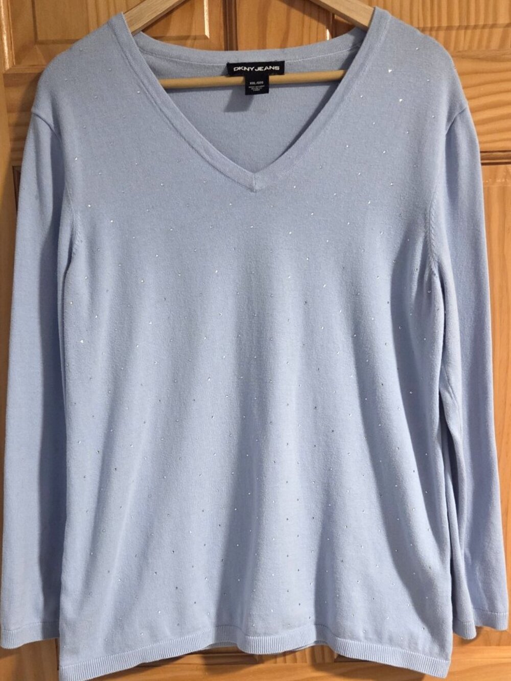 DKNY Jeans Women's Light Blue Rhinestone top - Size XXL - Excelle
